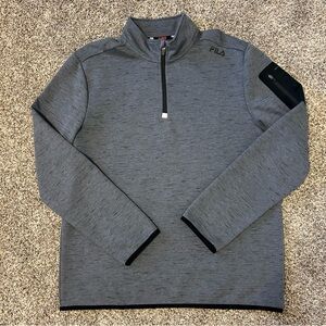 Mens FILA Large Quarter Zip Pull Over, Gray with Black Accents, Small Arm Pocket